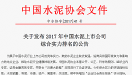 中國水泥協會公布2017年水泥上市公司綜合實力排名