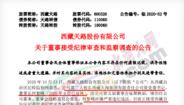 西藏天路第二大股東涉嫌嚴重違紀違法，正在接受調查！